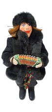 Vtg Russian Doll Furry Coat Playing Accordion Figurine Hand Painted. Anastasia 