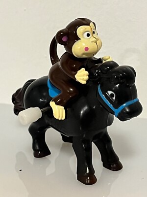 Wind up Monkey riding a black horse toy in working condition 3 
