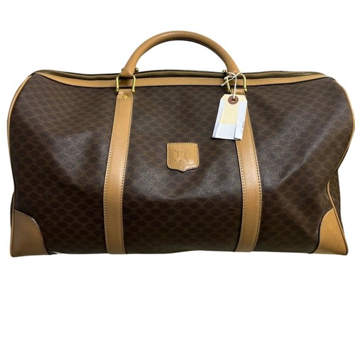 Celine Vintage Macadam Duffle Bag Brown Travel Weekender Luxury Mob Wife