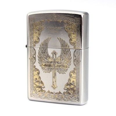 Zippo lighter 205 Classic Custom 2 Side Carving/ Cross of the Crusader Two-tone