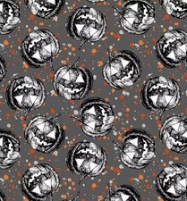 FABRIC - Halloween Black  White Jack O'Lantern Pumpkins - 24" x 32" Cotton
