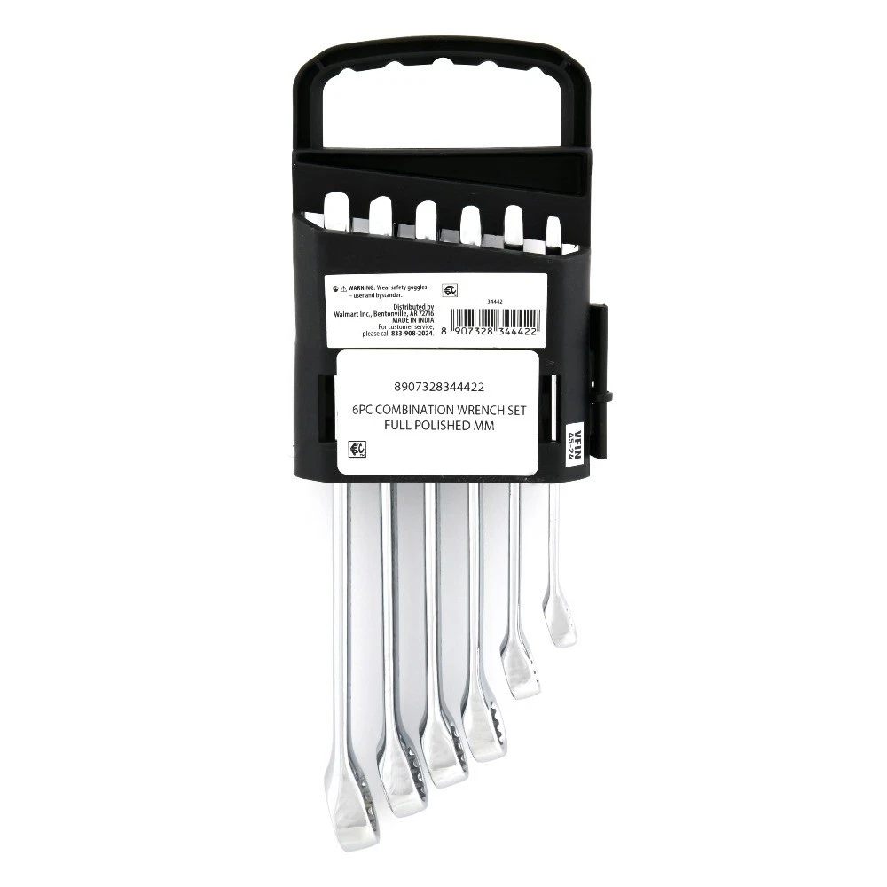 Metric 6-Piece Chrome Vanadium Combination Wrench Tool Set - thumbnail 3
