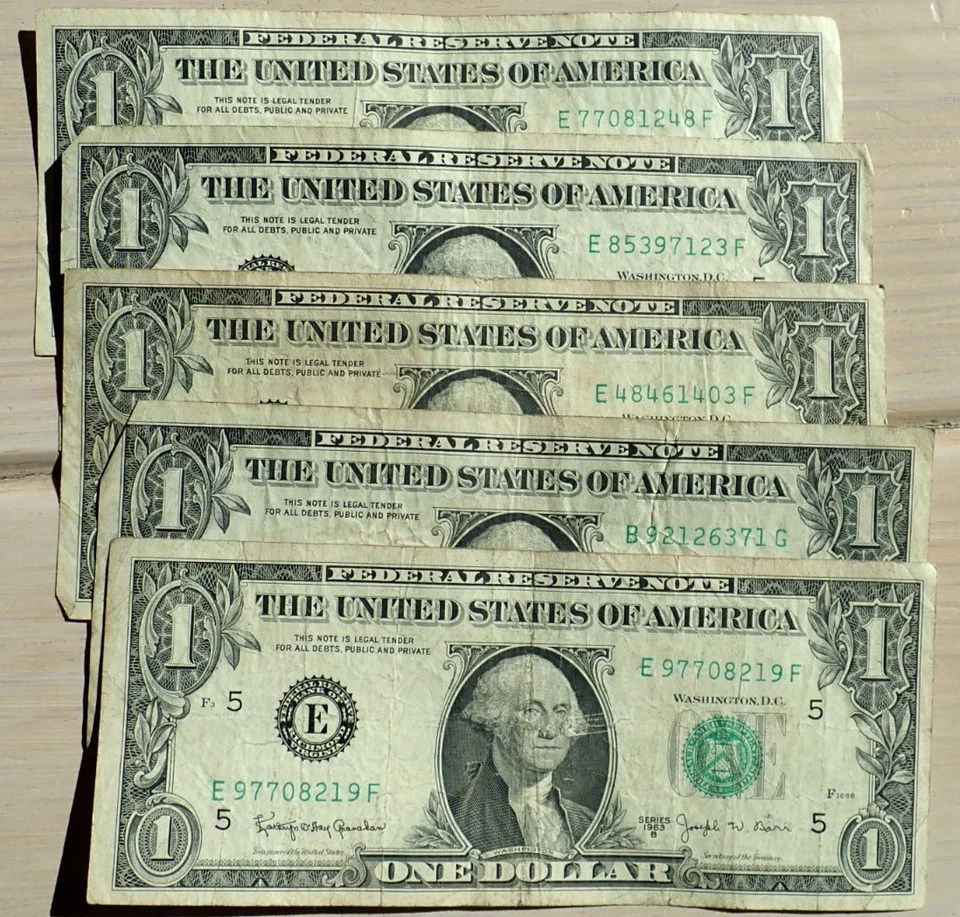 Lot of  (5) Series 1963 B "BARR Notes" ONE Dollar Notes - Image 3 of 3