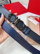 Salvatore Ferragamo Black/Blue Calf Leather Reversible Belt