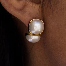 Fashion Woman 18k Gold Plated Pearl Earring Stud Anti-tarnish