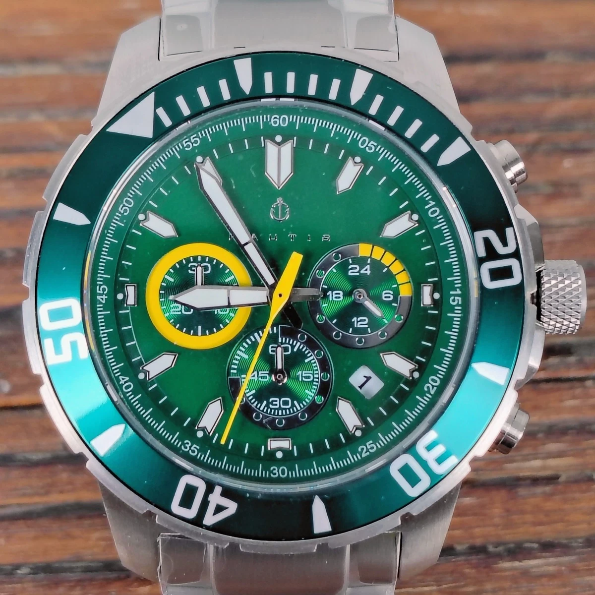 Nautis NAI 316L Japan Chronograph 10ATM Green‎ Dial Watch Not Running sport Nautis Wristwatches for sale | eBay main image 4