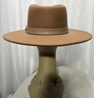 Women’s Wide Brim Felt Fedora Hat Tan Rancher Style Classic Tan Hat Band — photo 3