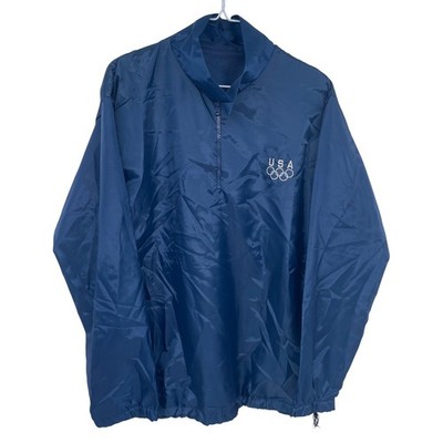 Blue USA Olympics 1/4 Zip Pullover Windbreaker Large Polyester United States
