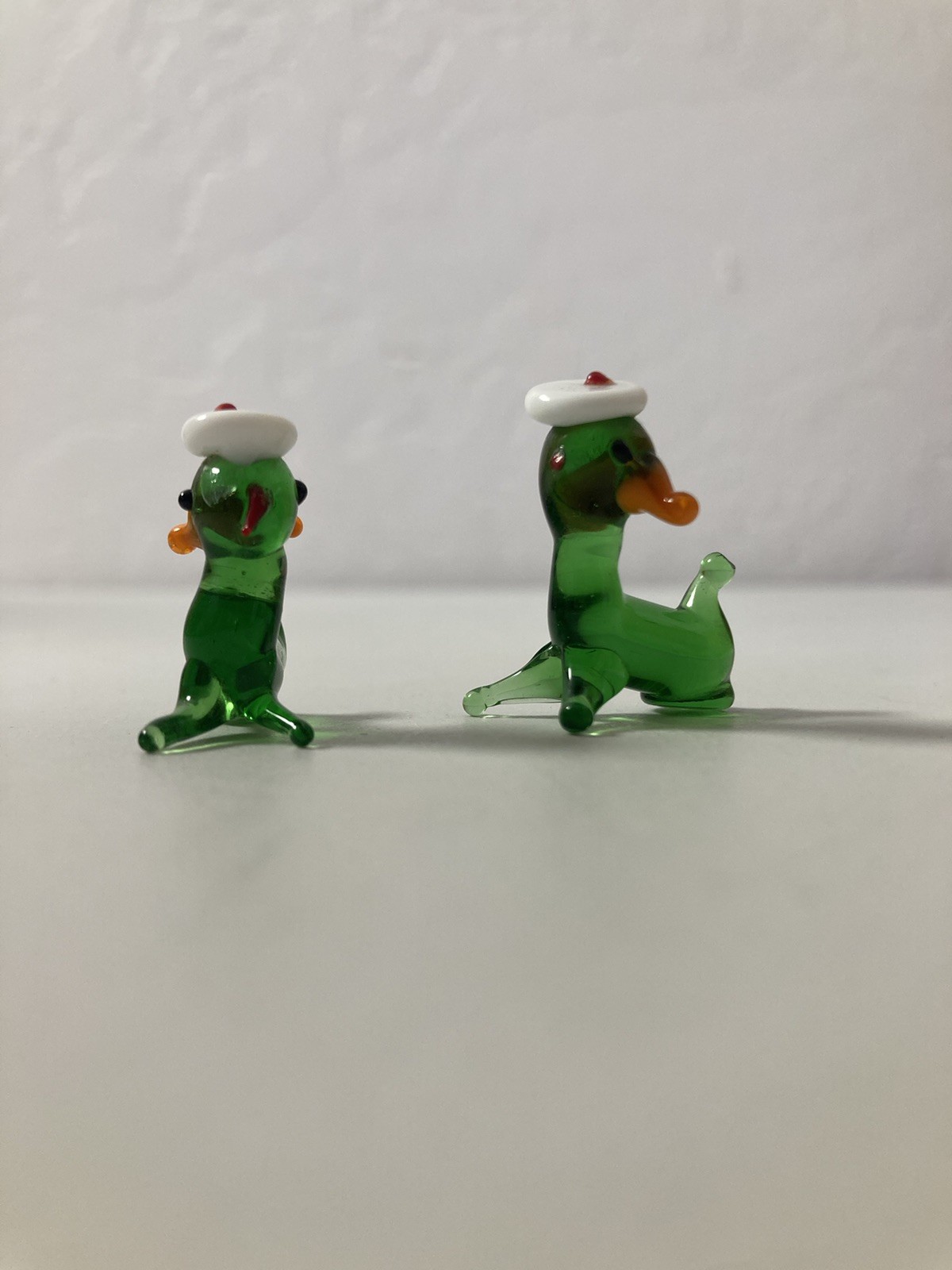 Vintage Tiny Hand Blown Glass Miniature Animal Figurine Trinkets Pair