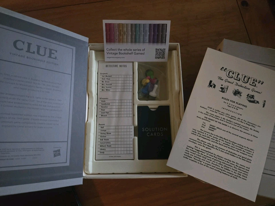 Parker Brothers Clue Vintage Bookshelf Edition Board Game Complete Set New - Image 4 of 4