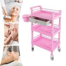 3-Tier Utility Cart Mobile Storage Cart w/4 Wheels Trolley Cart for Beauty Salon