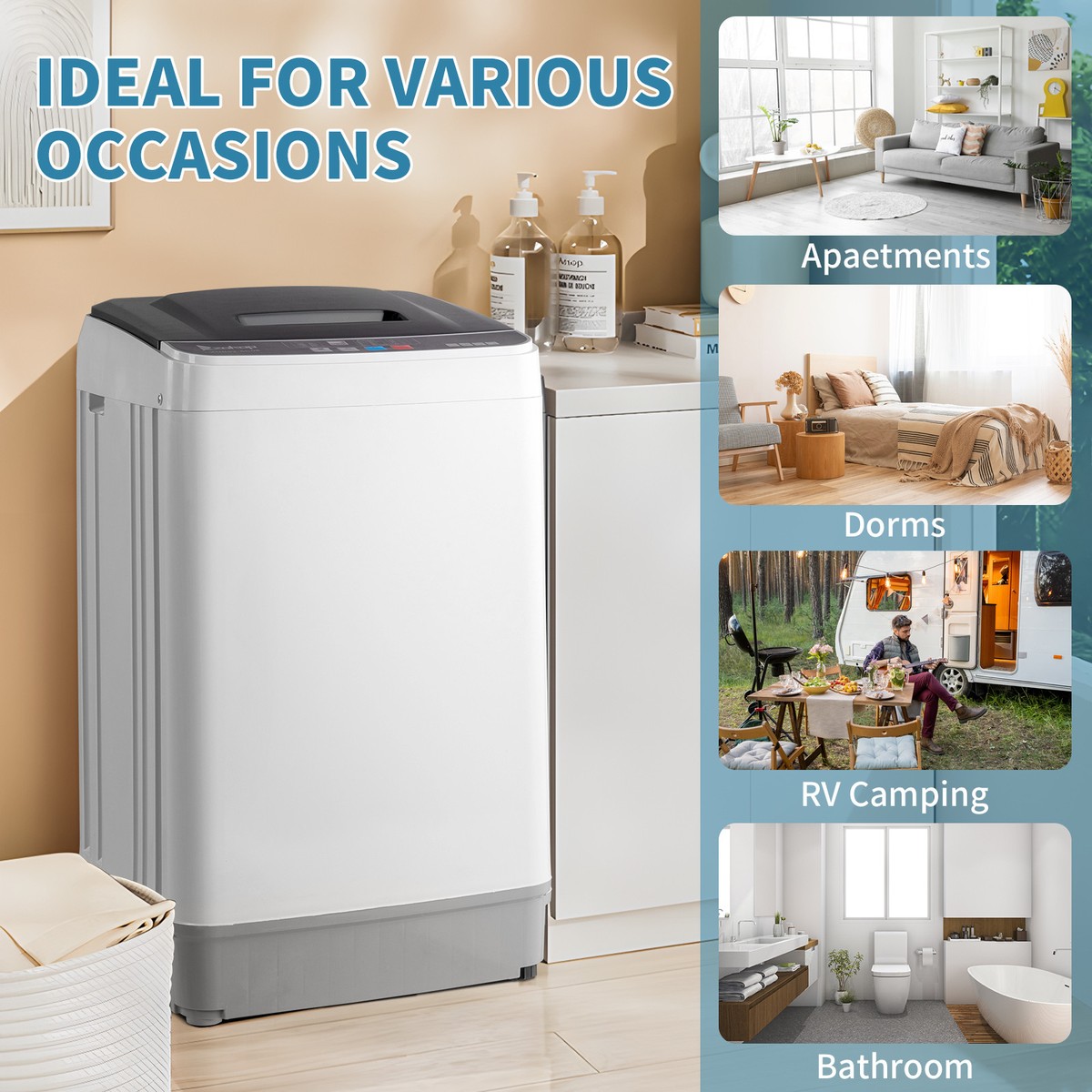 17.6lbs Smart Full Auto Washing Machine Spin-dry Built-in