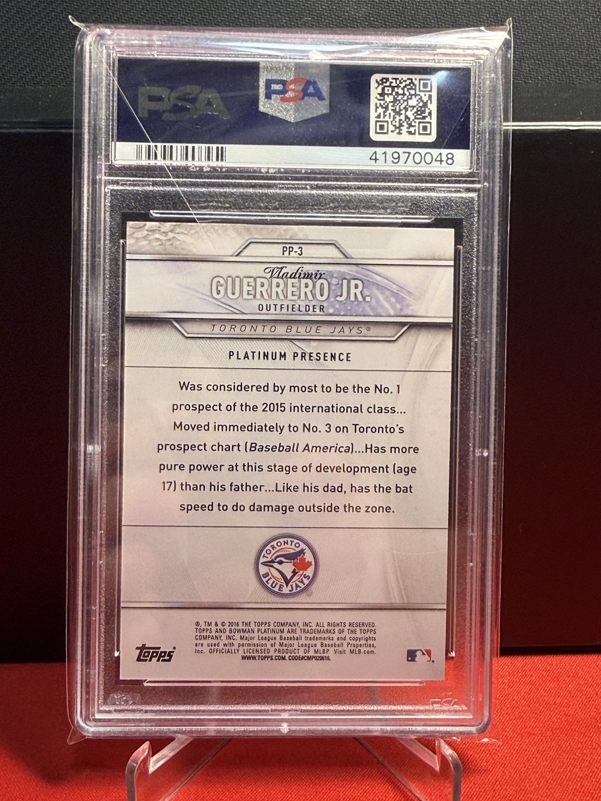 Bowman Platinum Vladimir Guerrero Jr. RC Platinum Presence PP-3 PSA 10 view 2