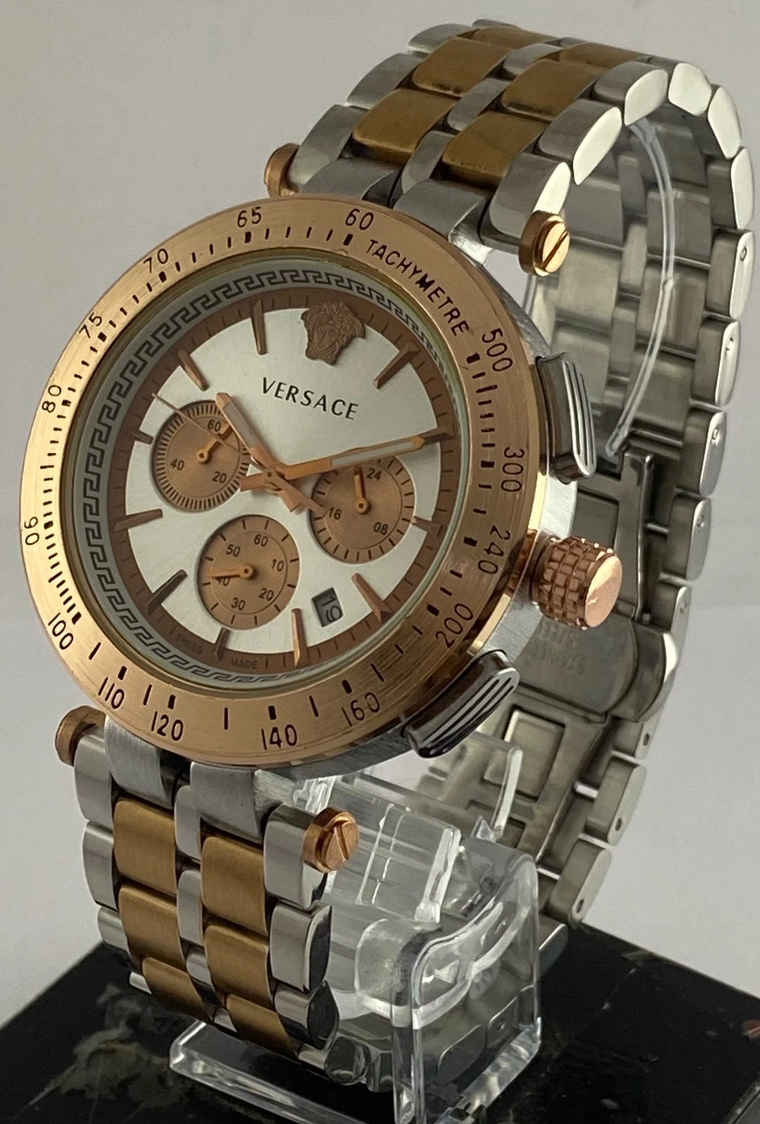 Orologio da Polso Uomo Casual Versace Quadrante Argento Data Indicatore Cronografo Quarzo