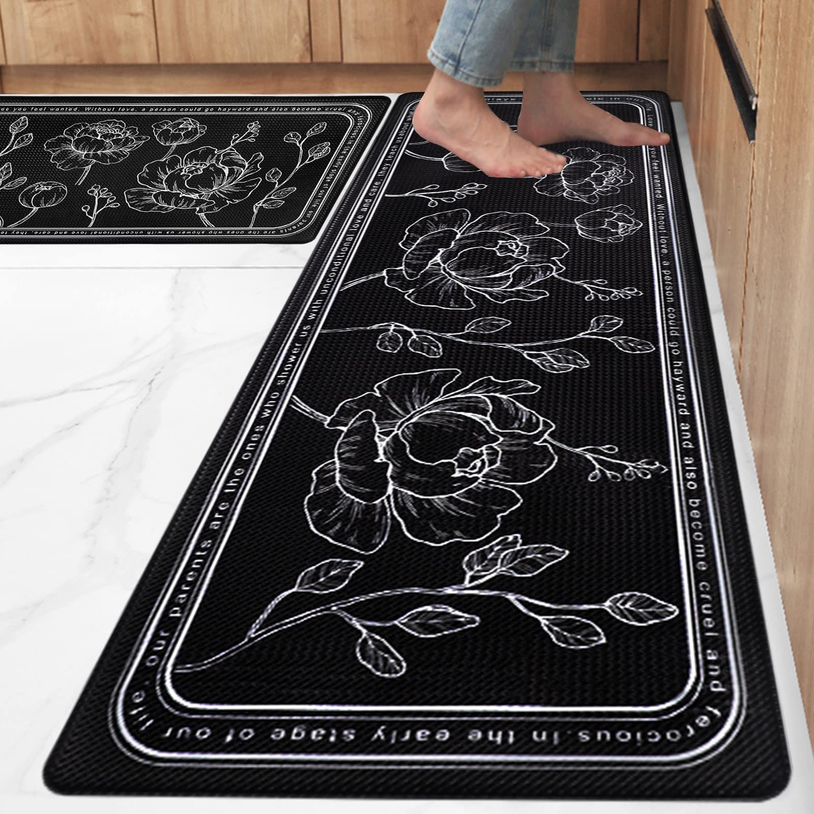 Cushioned Anti-Fatigue Kitchen Floor Mat Set of 2, 17x47 & 17x29 Inches