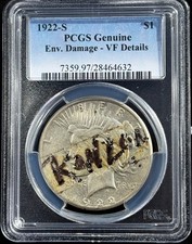 1922-S $1 Peace Dollar PCGS Enviro. Damage, VF Details, 90% Silver (Ref. 4632)