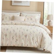 Cream Duvet Cover Set Size 100 Washed Cotton Linen Like King Cream floral