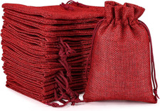 24 Pcs Red Burlap Drawstring Gift Bags for Christmas Decor   3.7X5.5