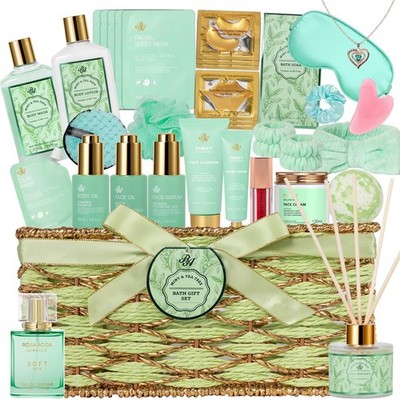Bath Body Gift Set 35 Pcs Tea Tree Spa Self Care Relaxation Green Mothers Gifts