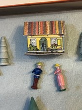 Figurines Vintage Erzgebirge Noël - 12 Pièces Bois Et Loofa Fait Main, Village De Noël Ancien