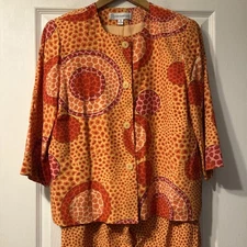 Vintage Ilyse Hart Ltd Size 10 3 Piece Outfit Orange Animal Print Jacket Pants