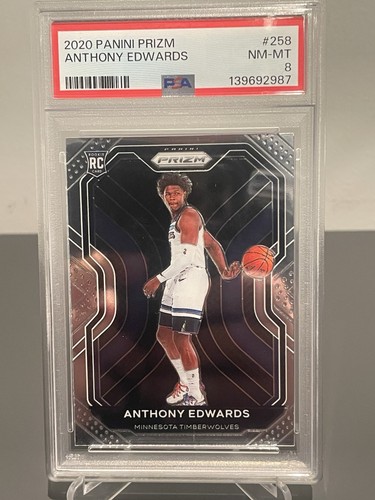 Panini 2020-21 Prizm Anthony Edwards Rookie Base RC PSA 8 Timberwolves #258