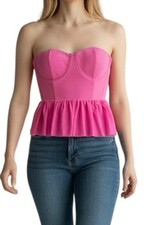 Sincerely Jules Junior's Corset Style Strapless Top w/ Tulle Hem Size L Pink