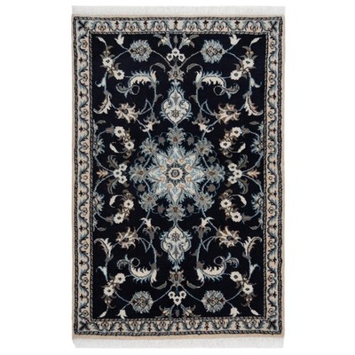 Nain 133x88 cm Handgeknüpfter Perserteppich Orient Wolle Carpet Rug Blau