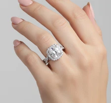 Lab Grown 3 CT Cushion IGI Certified Diamond Halo Wedding Twisted Shank Ring