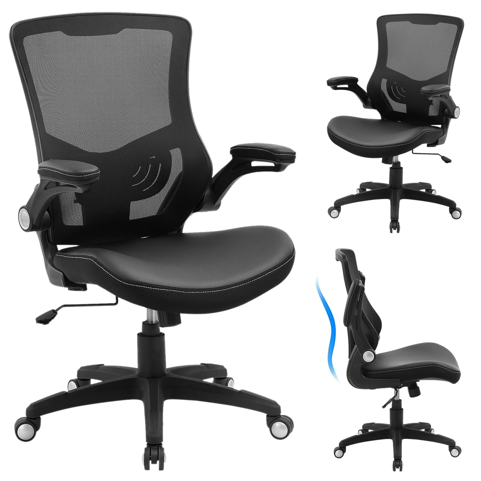 Ergonomic PU Leather Office Chair with Lumbar Support for Home & Computer Desk