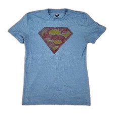 Superman T Shirt Blue Adult L Heart Graphic Logo Men's FLAW