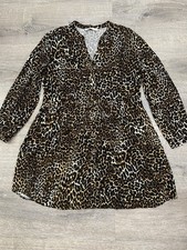 Zara Women’s Leopard Print Flowy Dress Long Sleeves Button Up V-Neck Sz S