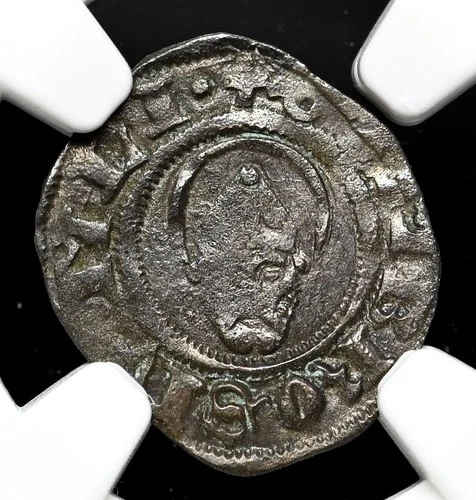 ITALY, Duchy Milan. Bust of St. Ambrose, Denaro, 1447-1450, NGC XF Details