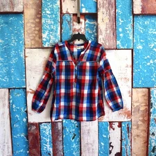 Women's Collections ETC Tunic Top Long sleeve Popover XLARGE Red Blue Plaid