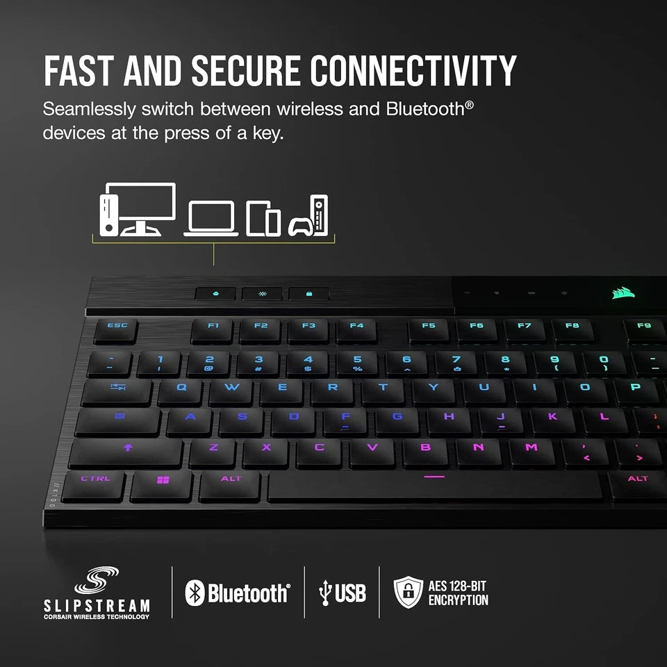 Corsair K100 AIR Wireless RGB Ultra-Thin Mechanical Gaming Keyboard - UK Layout - Image 3 of 4