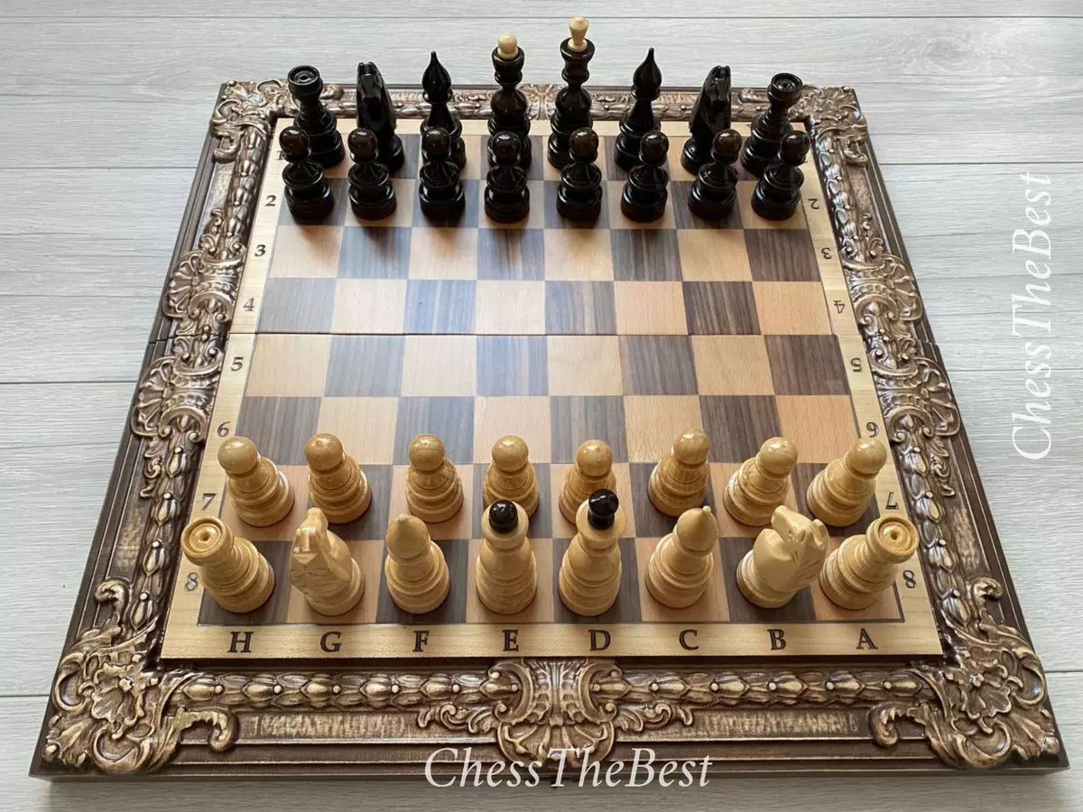 BIG SIZE 3in1 Wooden Chess Set Handmade Backgammon & Checkers 