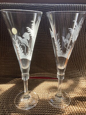 Zwiesel Sektglas handgeschliffen Reiher Auerhahn 1970 TOP Zustand