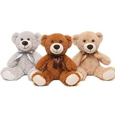 13.5" Teddy Bear Set of 3 - Soft Stuffed Bears in Brown Grey  Tan for Boys a...