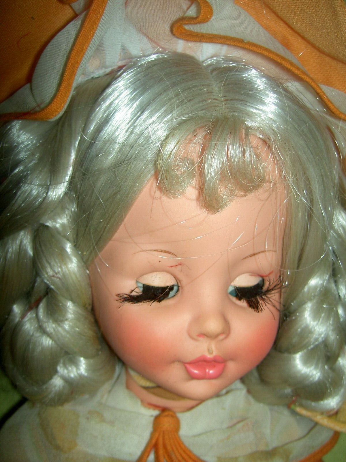 Vintage 1960s Furga 14" Doll Cry Box Platinum Blond Rooted Hair Plastic
