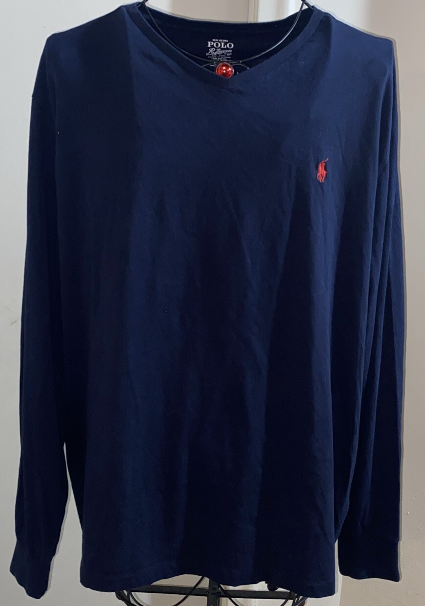 Vintage Polo Ralph Lauren Navy Blue w Red Pony Logo T Shirt Adult XL~90’s Preppy
