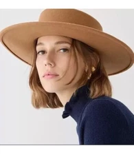 J Crew Brown Contoured Crown Wool Boater Hat NEW Small Medium Felt Italy BK123