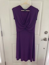 Chaps Women’s S Purple Twist Front Midi Dress Cap Sleeve Stretch