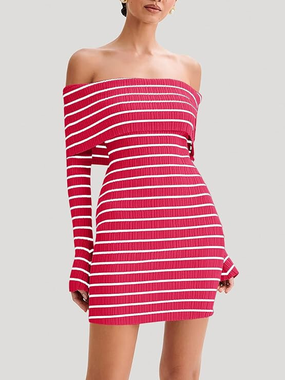 NWOT M Women's Sexy Elegant Off the Shoulder Ribbed Long Sleeve Dress