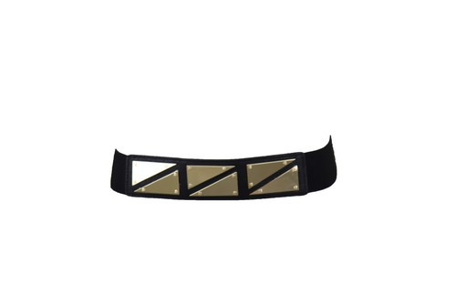 Mujer Color Negro Elástico Cinturón Metal Dorado Triángulo Formado Hebilla Fit - Imagen 16 de 17