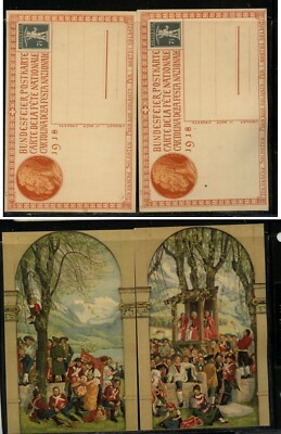 Switzerland  2 nice 1918  color postal cards  unused      MS0729