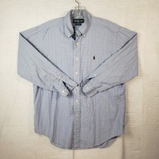 Ralph Lauren Dress Shirt Mens L Large 15.5 Blue Plaid Yarmouth Long Sleeve