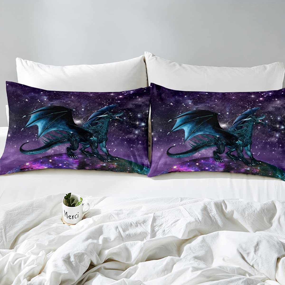Dragon Bedding Set Purple Nebula Duvet Cover Set King Size Mysterious