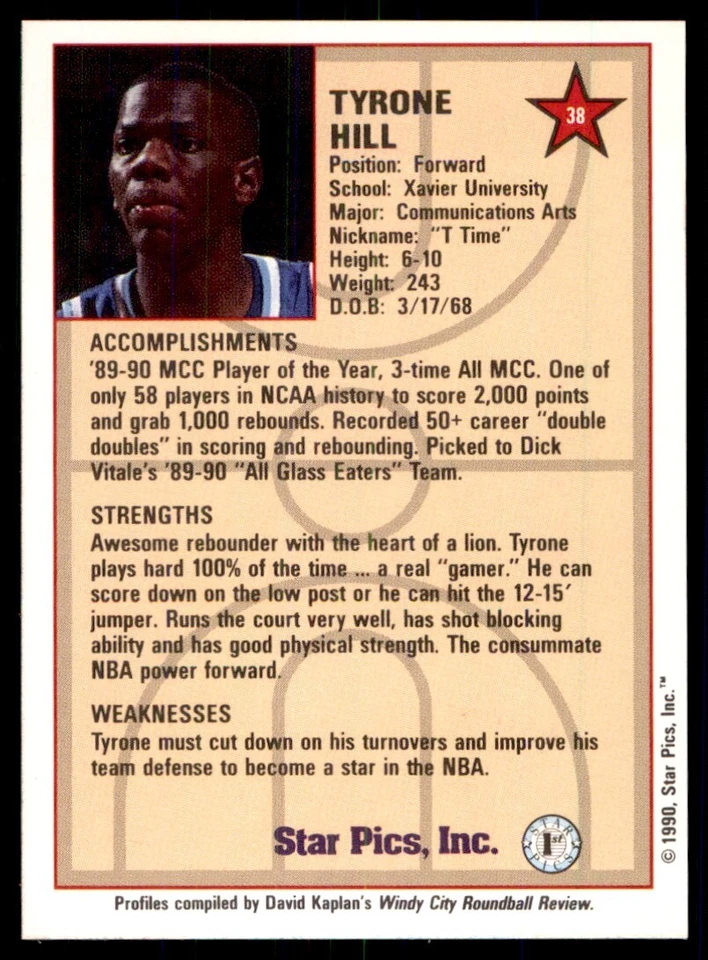 1990-91 Star Pics Tyrone Hill #38 - Image 2 of 2