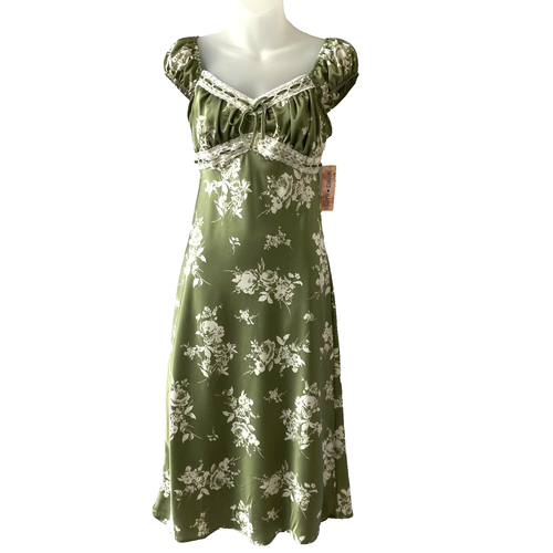 Inspired Hearts Babydoll Floral Midi Dress XL Green Lace Milkmaid Cottagecore