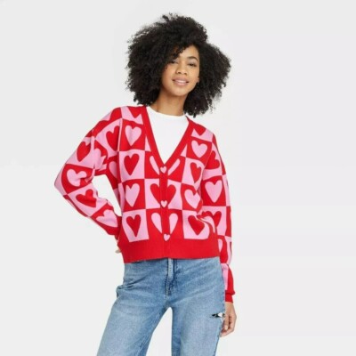 Target Valenetines Day Heart Postage Stamp Cardigan Sweater XXL